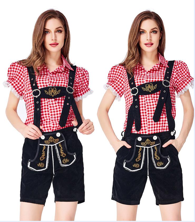 Womens Oktoberfest Outfit Embroidered Blouse with Lederhosen Shorts